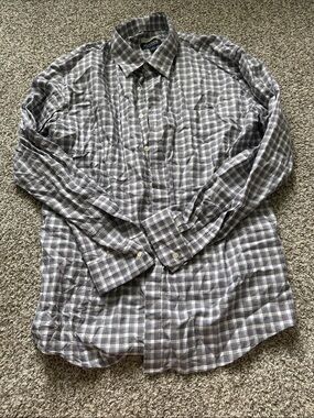 Jos. A. Bank Gray and White Plaid Button-Down Shirt